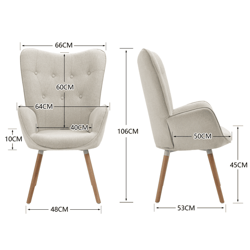 Poltrona Relax Estofada Bege com Pés de Madeira Natural, Design Escandinavo com Encosto Alto e Assento Acolchoado, Ideal para Sala de Estar, Quarto ou Espaço de Leitura Poltrona Relax Estofada Bege com Pés de Madeira Natural, Design Escandinavo com Encosto Alto e Assento Acolchoado, Ideal para Sala de Estar, Quarto ou Espaço de Leitura