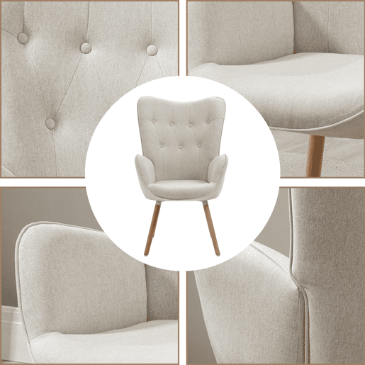 Poltrona Relax Estofada Bege com Pés de Madeira Natural, Design Escandinavo com Encosto Alto e Assento Acolchoado, Ideal para Sala de Estar, Quarto ou Espaço de Leitura Poltrona Relax Estofada Bege com Pés de Madeira Natural, Design Escandinavo com Encosto Alto e Assento Acolchoado, Ideal para Sala de Estar, Quarto ou Espaço de Leitura