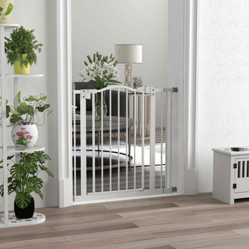 PawHut Barreira de Segurança Extensível para Cães 74-87 cm, para Portas e Escadas, com Extensão de 7 cm, Montagem por Pressão e Duplo Fecho, Branco