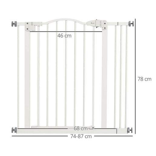 PawHut Barreira de Segurança Extensível para Cães 74-87 cm, para Portas e Escadas, com Extensão de 7 cm, Montagem por Pressão e Duplo Fecho, Branco