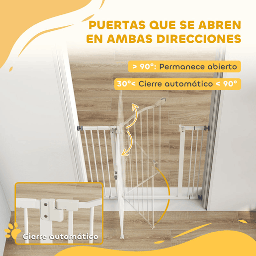 PawHut Barreira de Segurança Extensível para Cães 74-87 cm, para Portas e Escadas, com Extensão de 7 cm, Montagem por Pressão e Duplo Fecho, Branco