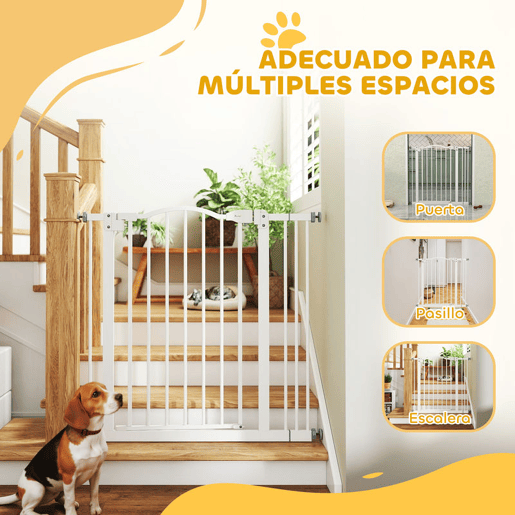 PawHut Barreira de Segurança Extensível para Cães 74-87 cm, para Portas e Escadas, com Extensão de 7 cm, Montagem por Pressão e Duplo Fecho, Branco