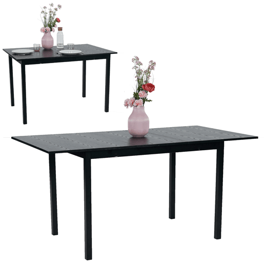 Mesa De Jantar Extensível Retangular Em Madeira Cor Preta Com Pés Metálicos Resistentes, Estilo Moderno E Funcional Para 4 A 6 Pessoas, Perfeita Para Cozinha, Sala De Estar Ou Sala De Jantar