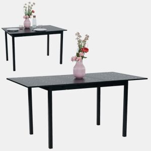 Mesa De Jantar Extensível Retangular Em Madeira Cor Preta Com Pés Metálicos Resistentes, Estilo Moderno E Funcional Para 4 A 6 Pessoas, Perfeita Para Cozinha, Sala De Estar Ou Sala De Jantar