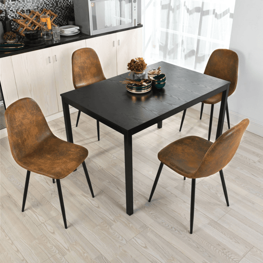 Mesa De Jantar Extensível Retangular Em Madeira Cor Preta Com Pés Metálicos Resistentes, Estilo Moderno E Funcional Para 4 A 6 Pessoas, Perfeita Para Cozinha, Sala De Estar Ou Sala De Jantar