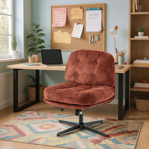 Cadeira Giratória De Estilo Moderno Com Encosto Estofado Em Tecido De Veludo Cotelê Marrom, Altura Ajustável E Base Metálica Preta, Perfeita Para Sala, Quarto Ou Escritório, Ideal Como Cadeira De Escritório Ou De Descanso