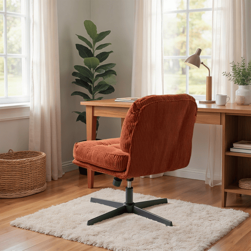 Cadeira Giratória De Estilo Moderno Com Encosto Estofado Em Tecido De Veludo Cotelê Marrom, Altura Ajustável E Base Metálica Preta, Perfeita Para Sala, Quarto Ou Escritório, Ideal Como Cadeira De Escritório Ou De Descanso