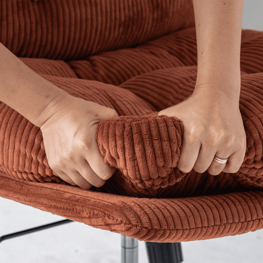 Cadeira Giratória De Estilo Moderno Com Encosto Estofado Em Tecido De Veludo Cotelê Marrom, Altura Ajustável E Base Metálica Preta, Perfeita Para Sala, Quarto Ou Escritório, Ideal Como Cadeira De Escritório Ou De Descanso