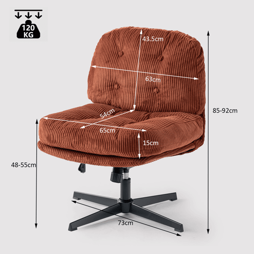 Cadeira Giratória De Estilo Moderno Com Encosto Estofado Em Tecido De Veludo Cotelê Marrom, Altura Ajustável E Base Metálica Preta, Perfeita Para Sala, Quarto Ou Escritório, Ideal Como Cadeira De Escritório Ou De Descanso