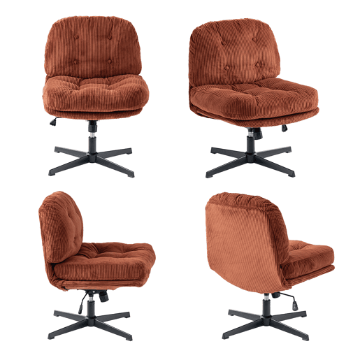 Cadeira Giratória De Estilo Moderno Com Encosto Estofado Em Tecido De Veludo Cotelê Marrom, Altura Ajustável E Base Metálica Preta, Perfeita Para Sala, Quarto Ou Escritório, Ideal Como Cadeira De Escritório Ou De Descanso