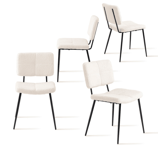 Conjunto De 4 Cadeiras De Jantar Estofadas Em Tecido Bouclé Bege Com Pés Metálicos Pretos, Estilo Moderno E Minimalista, Confortáveis E Resistentes Para Sala, Cozinha Ou Sala De Jantar, Assento Acolchoado E Encosto Ergonômico