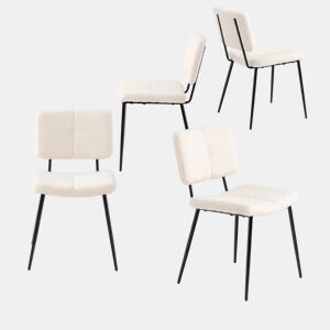 Conjunto De 4 Cadeiras De Jantar Estofadas Em Tecido Bouclé Bege Com Pés Metálicos Pretos, Estilo Moderno E Minimalista, Confortáveis E Resistentes Para Sala, Cozinha Ou Sala De Jantar, Assento Acolchoado E Encosto Ergonômico