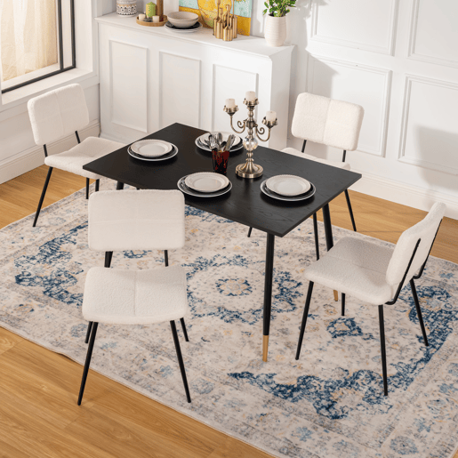 Conjunto De 4 Cadeiras De Jantar Estofadas Em Tecido Bouclé Bege Com Pés Metálicos Pretos, Estilo Moderno E Minimalista, Confortáveis E Resistentes Para Sala, Cozinha Ou Sala De Jantar, Assento Acolchoado E Encosto Ergonômico