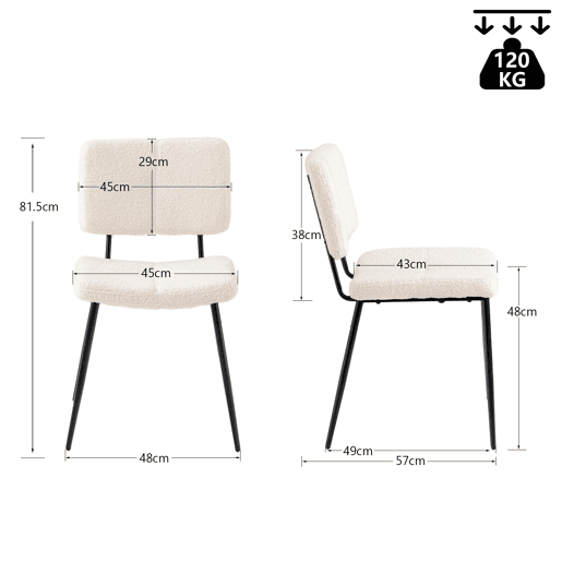 Conjunto De 4 Cadeiras De Jantar Estofadas Em Tecido Bouclé Bege Com Pés Metálicos Pretos, Estilo Moderno E Minimalista, Confortáveis E Resistentes Para Sala, Cozinha Ou Sala De Jantar, Assento Acolchoado E Encosto Ergonômico