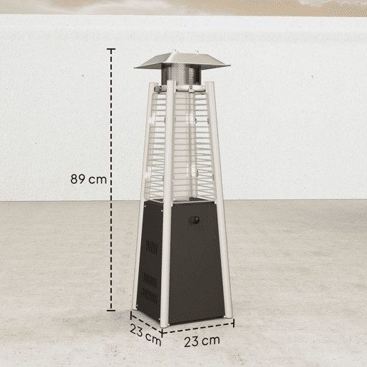 Outsunny Aquecedor a Gás Butano 3 KW Aquecedor de Exterior a Gás Portátil com Temperatura Ajustável Proteção contra Tombos Ignição por Pressão Adequado para Butano e Propano 23x23x89 cm Prata e Bronze
