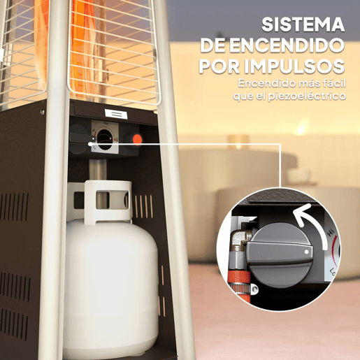 Outsunny Aquecedor a Gás Butano 3 KW Aquecedor de Exterior a Gás Portátil com Temperatura Ajustável Proteção contra Tombos Ignição por Pressão Adequado para Butano e Propano 23x23x89 cm Prata e Bronze