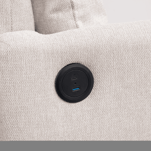 Sofá 2 Lugares Estofado Em Tecido Bege Com Encosto Acolchoado, Pés Metálicos Dourados, Design Moderno E Função De Armazenamento Com Porta USB Para Sala De Estar
