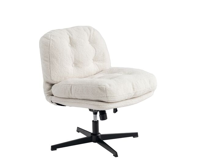 Silla de oficina ergonómica giratoria con respaldo acolchado y cojín grueso en tela suave blanca, estilo moderno y cómodo para escritorio o estudio,