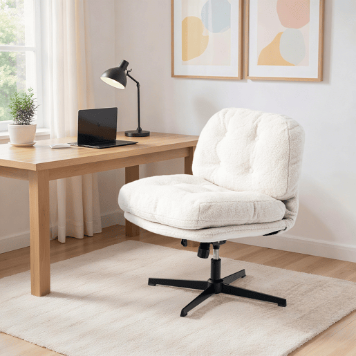 Cadeira De Escritório Giratória Ergonômica Com Encosto Acolchoado E Assento Macio Em Tecido Branco, Estilo Moderno Confortável Para Escritório Ou Home Office, Ideal Para Trabalho Diário