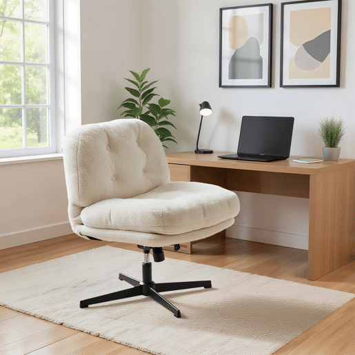 Cadeira De Escritório Giratória Ergonômica Com Encosto Acolchoado E Assento Macio Em Tecido Branco, Estilo Moderno Confortável Para Escritório Ou Home Office, Ideal Para Trabalho Diário