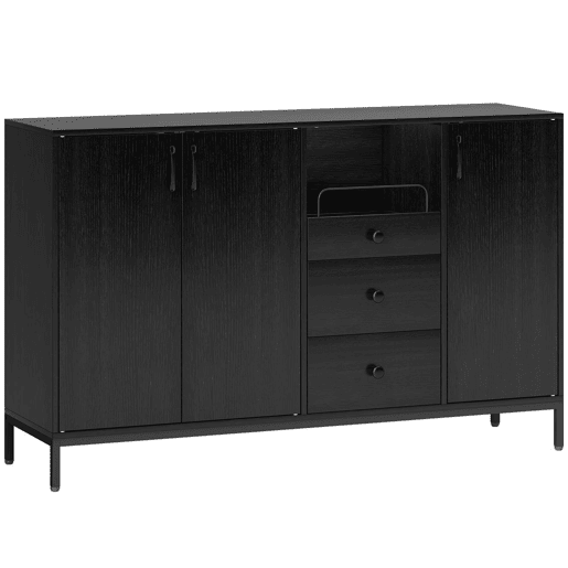 HOMCOM Aparador com 3 Portas e 3 Gavetas Prateleiras Ajustáveis para Cozinha Entrada Sala de Jantar Quarto 143,5x40x90 cm Preto