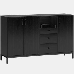 HOMCOM Aparador com 3 Portas e 3 Gavetas Prateleiras Ajustáveis para Cozinha Entrada Sala de Jantar Quarto 143,5x40x90 cm Preto