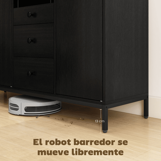 HOMCOM Aparador com 3 Portas e 3 Gavetas Prateleiras Ajustáveis para Cozinha Entrada Sala de Jantar Quarto 143,5x40x90 cm Preto