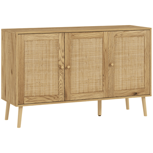 HOMCOM Aparador para Sala de Estar com 3 Portas em Vime Aparador Estilo Boémio, com Prateleiras Ajustáveis para Cozinha Entrada Quarto 120x40x75 cm Madeira