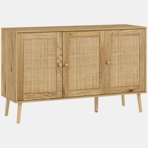 HOMCOM Aparador para Sala de Estar com 3 Portas em Vime Aparador Estilo Boémio, com Prateleiras Ajustáveis para Cozinha Entrada Quarto 120x40x75 cm Madeira