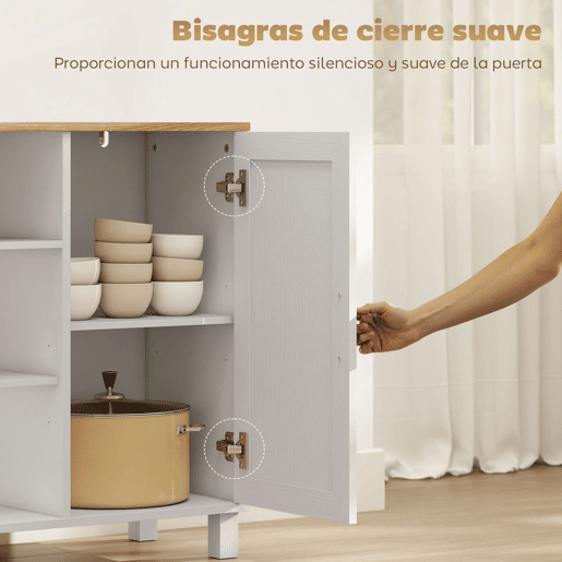 HOMCOM Aparador de 3 Portas de Fecho Suave Aparador de Sala com Prateleiras Ajustáveis Compartimento Aberto Pernas de Madeira para Cozinha Entrada Quarto 110x33x75 cm Branco HOMCOM Aparador de 3 Portas de Fecho Suave Aparador de Sala com Prateleiras Ajustáveis Compartimento Aberto Pernas de Madeira para Cozinha Entrada Quarto 110x33x75 cm Branco