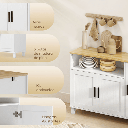HOMCOM Aparador de 3 Portas de Fecho Suave Aparador de Sala com Prateleiras Ajustáveis Compartimento Aberto Pernas de Madeira para Cozinha Entrada Quarto 110x33x75 cm Branco HOMCOM Aparador de 3 Portas de Fecho Suave Aparador de Sala com Prateleiras Ajustáveis Compartimento Aberto Pernas de Madeira para Cozinha Entrada Quarto 110x33x75 cm Branco