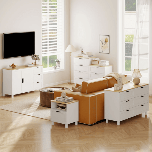 HOMCOM Aparador de 2 Portas com Fecho Suave, Aparador de Sala com Prateleira Ajustável, 3 Gavetas, Pés de Madeira, para Cozinha, Entrada, Quarto, Branco, 120x38x76 cm HOMCOM Aparador de 2 Portas com Fecho Suave, Aparador de Sala com Prateleira Ajustável, 3 Gavetas, Pés de Madeira, para Cozinha, Entrada, Quarto, Branco, 120x38x76 cm