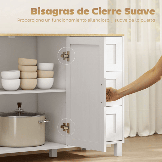 HOMCOM Aparador de 2 Portas com Fecho Suave, Aparador de Sala com Prateleira Ajustável, 3 Gavetas, Pés de Madeira, para Cozinha, Entrada, Quarto, Branco, 120x38x76 cm HOMCOM Aparador de 2 Portas com Fecho Suave, Aparador de Sala com Prateleira Ajustável, 3 Gavetas, Pés de Madeira, para Cozinha, Entrada, Quarto, Branco, 120x38x76 cm
