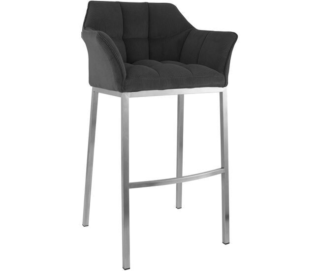 Taburete de bar damaso cord con base de cuatro patas metal gris oscuro 48x64x110 cm