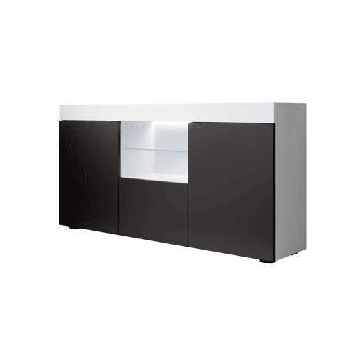 Aparador Sala de estar e jantar BrancoPreto 135x34x73 3 portas LED Sefora Muebles Bonitos