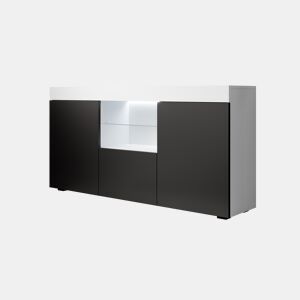 Aparador Sala de estar e jantar BrancoPreto 135x34x73 3 portas LED Sefora Muebles Bonitos