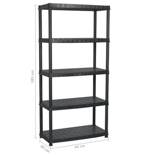 Prateleira de armazenamento de 5 níveis 85 x 40 x 185 cm Plástico preto 02_0045707