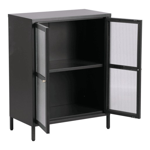 Aparador de aço de vidro ondulado 84 x 64 x 35 cm preto 03_0006612