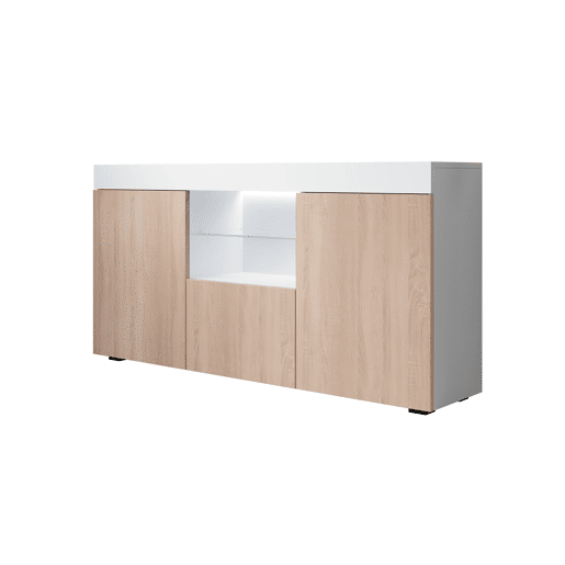 Aparador Sala de estar e jantar BrancoSonoma 135x34x73 3 portas LED Sefora Muebles Bonitos