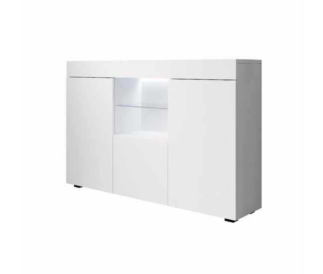 Aparador salón comedor blanco 135x34x73 3 puertas led sefora muebles bonitos