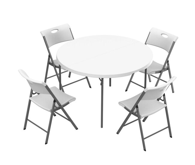 Pack mesa redonda plegable ø122 cm + 4 sillas plegables blanco lifetime