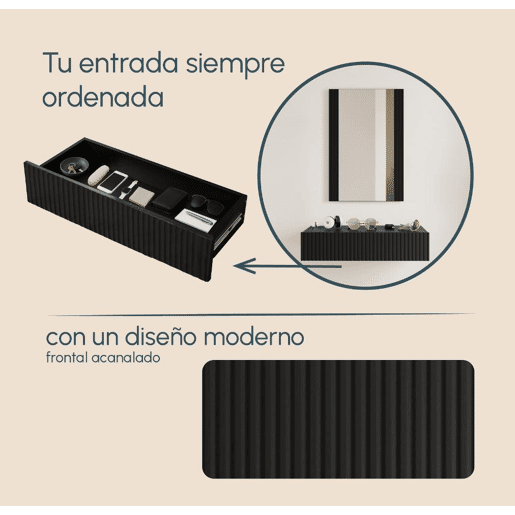 Móvel de entrada Hall de entrada Preto 80x42x97 1 gaveta Amira Muebles Bonitos