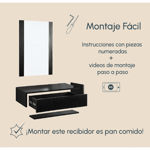 Móvel de entrada Hall de entrada Preto 80x42x97 1 gaveta Amira Muebles Bonitos