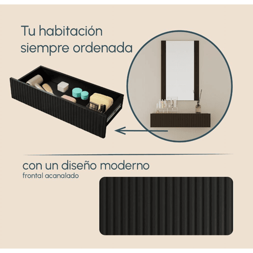 Toucador Quarto de dormir Preto 80x42x97 1 gaveta Velia Muebles Bonitos