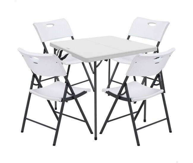 Pack mesa cuadrada plegable + 4 sillas plegables blanco lifetime