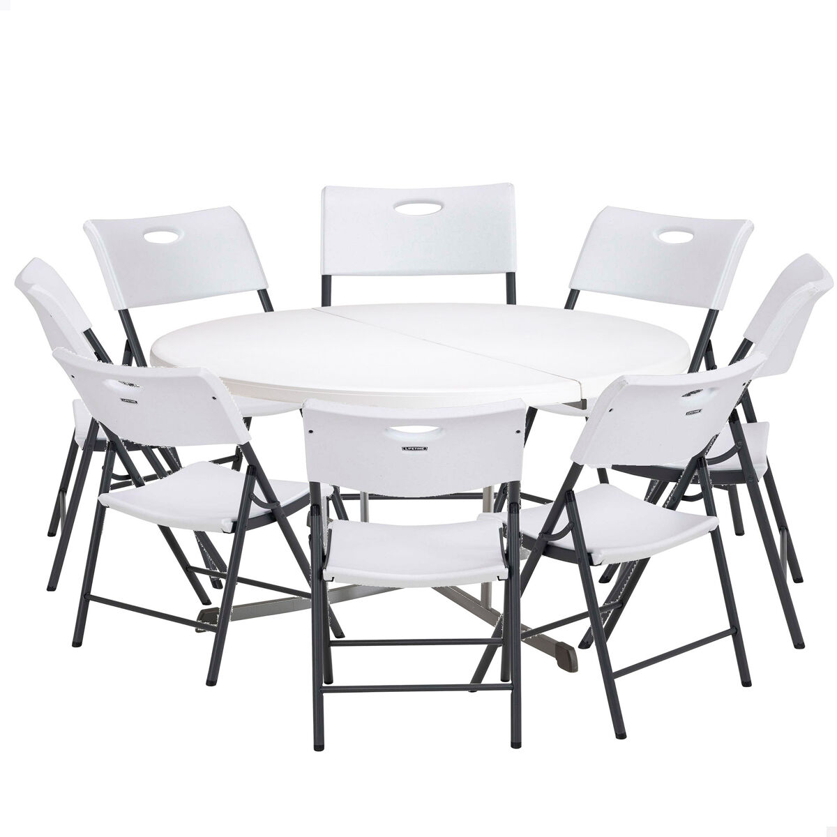 Pack mesa redonda plegable ø152 cm + 8 sillas plegables blanco lifetime