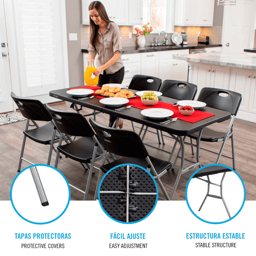 Pack mesa rebatível 183x76 cm + 6 cadeiras rebatíveis pretas Lifetime