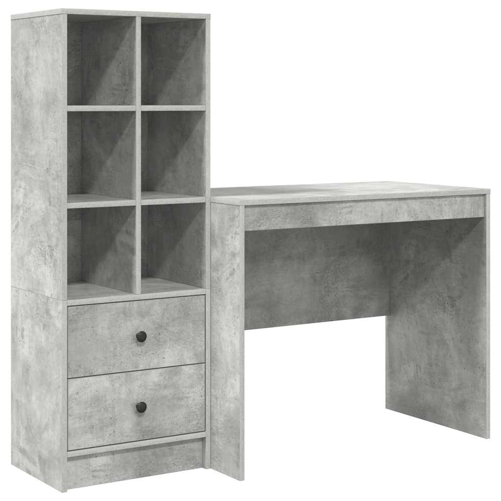 Escritorio - mesa de ordenador con almacenamiento con cajón 2 pcs gris concreto