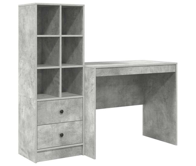 Escritorio - mesa de ordenador con almacenamiento con cajón 2 pcs gris concreto