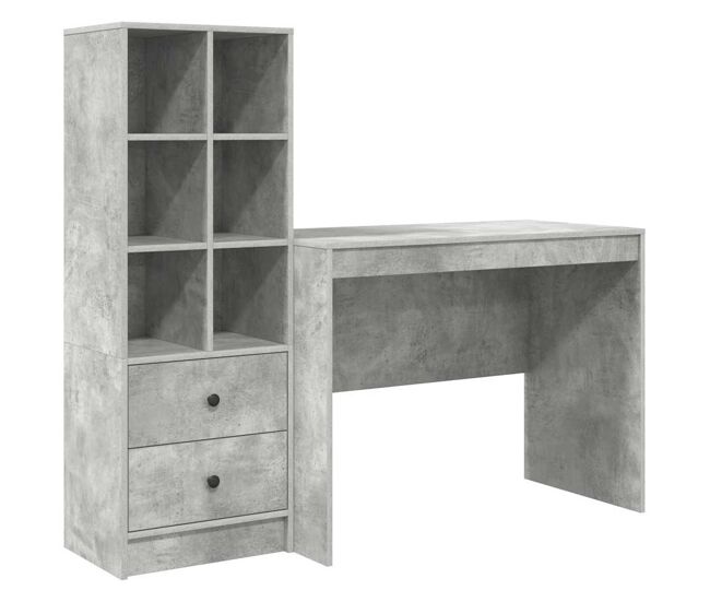 Escritorio - mesa de ordenador con almacenamiento con cajón 2 pcs gris concreto